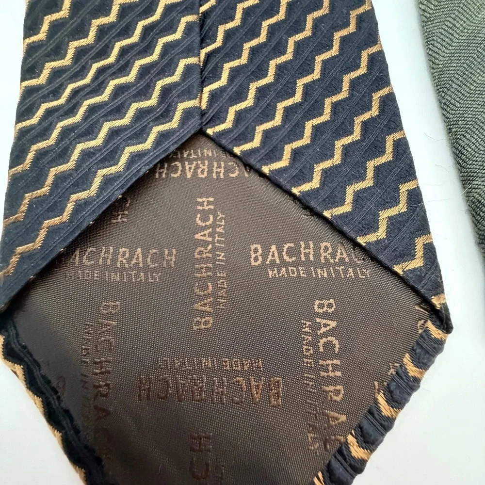 Bachrach Italy Mens Silk Tie Lot 2 Chevron Black Gold Herringbone Green Gray 4